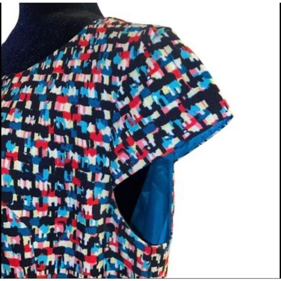 Black Label by Evan Picone A Line Multicolor Geo Print Dress with Cap Sleeves Sz - Picture 6 of 13